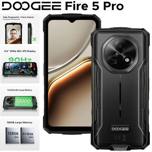 Global 4G DOOGEE FIRE 5 PRO Rugged Phone Android 15 Outdoors Octa Core 13000mAh