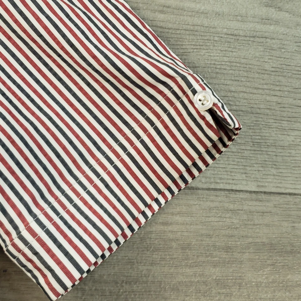 Thom Brown Boys Youth Button Up Shirt Size Large Blue Red Striped Short Sleeve - Image 3 of 4