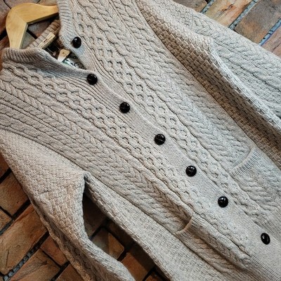 Carraig Donn Arran Knit Cardigan 100% Merino Wool Sweater Beige Womens Large