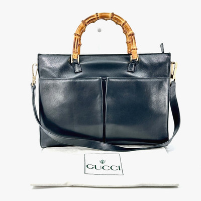 Gucci Vintage Bamboo Tote Bag Shoulder Bag Black Leather Authentic