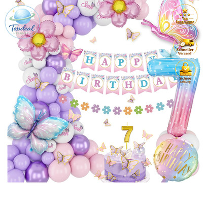 Geburtstagsdeko Set für Mädchen 7. Geburtstag mit Ballons & Banner