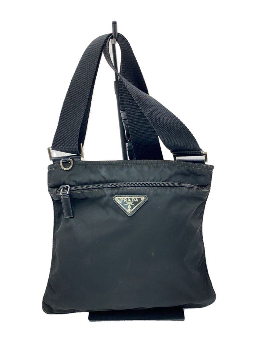 PRADA black leather shoulder bag with sleek minimalist design