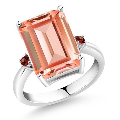 925 Sterling Silver Peach Nano Morganite and Garnet Ring For Women (6.40 Cttw,