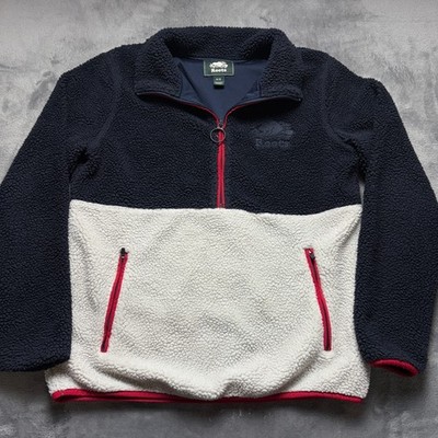 Vintage Roots Sherpa Sweatshirt Womens Medium Blue White Logo Mock Neck Half Zip