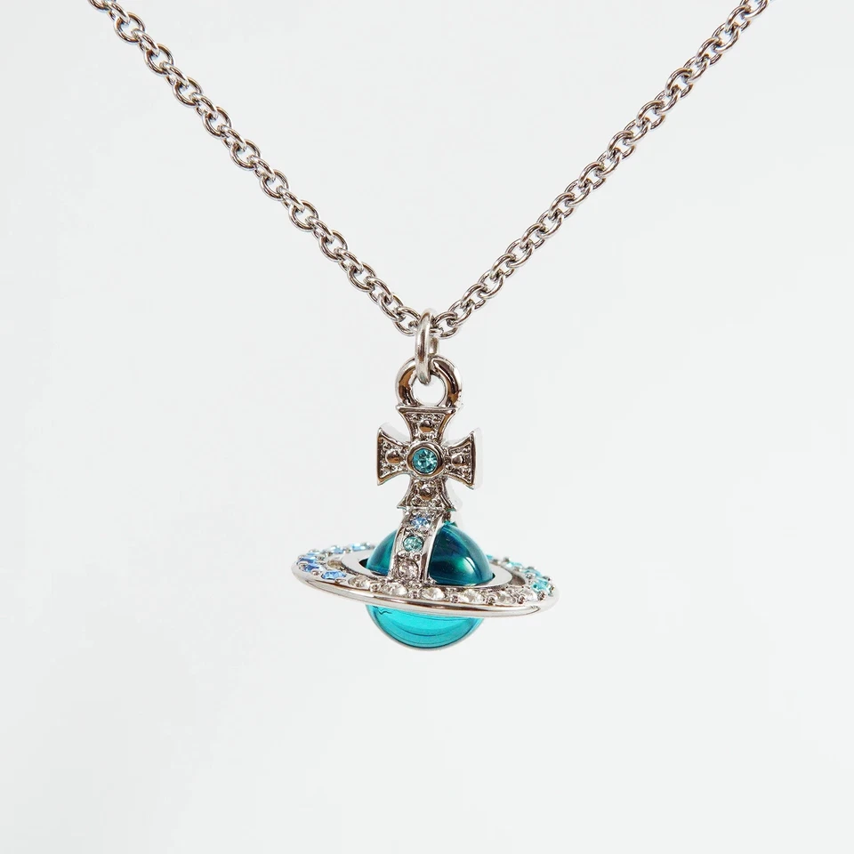 Vivienne Westwood Necklace 3D Silver Orb Pendant With Blue Crystals Box Set - Image 3 of 4