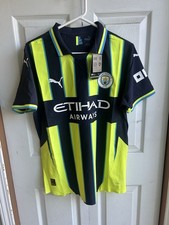 NWT Puma Manchester City FC Away Authentic Soccer Jersey Navy/Yellow Glow Sz M