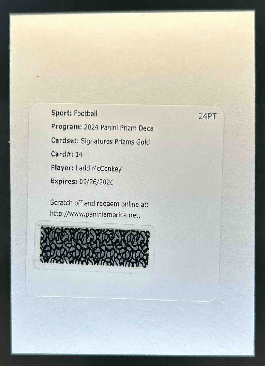 2024 Prizm Deca Ladd McConkey Signatures Redemption Gold RC Auto #/10