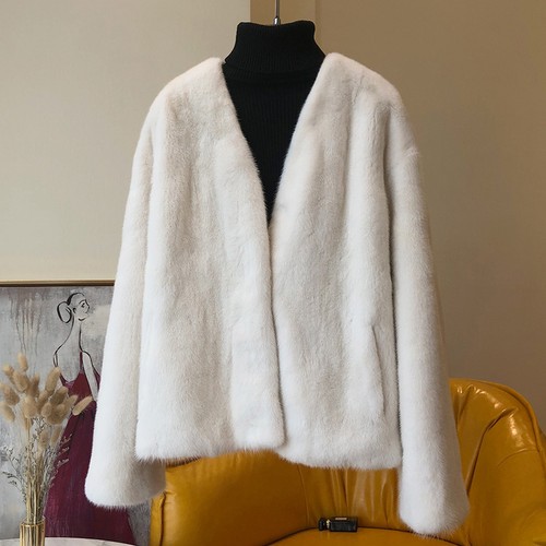 2025 Velvet Mink Imitation Fur Coat V-neck Imitation Mink Coat Women - Picture 6 of 24