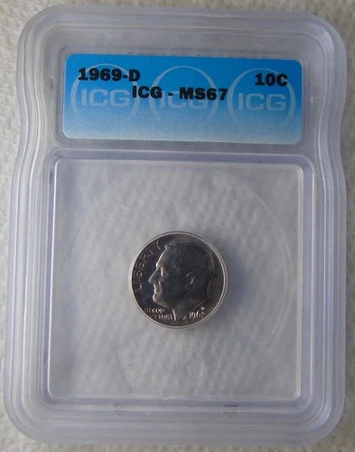 1969 D Roosevelt Dime 10C, ICG MS67, WOW, HIGH GRADE, NICE COIN!
