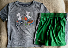 UNDER ARMOUR GRAY GREEN 2 PIECE SHORTS OUTFIT/SPORTS BALLS-SIZE 3T-NEW WITH TAGS