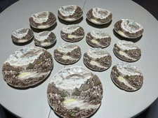 Olde English Countryside Brown Multicolor Johnson Brothers Lot 14 Plates Bowls