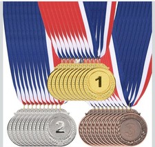 30Pcs 2-Inch Gold Silver Bronze Award Metals with Ribbon 1st 2nd 3rd Prize