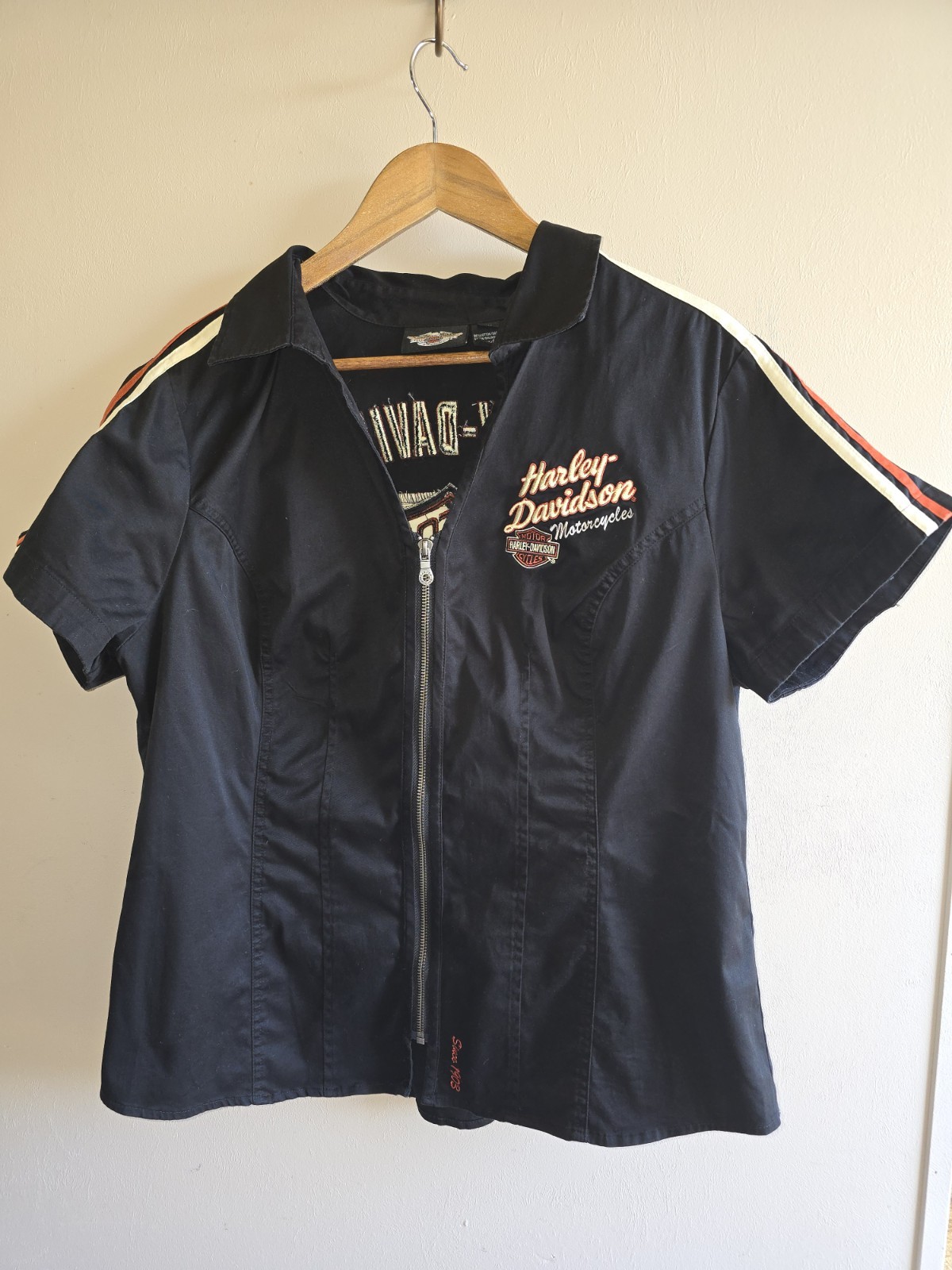 Women's Harley Davidson Embroidered Patchwork Black Zipper Top Size 1W/XL