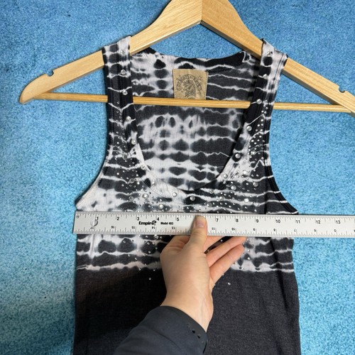Vintage Y2K Skinny Minnie Tank Top Women’s Small Gray White Rhinestone - Picture 5 of 11