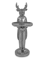 Dekofigur Hirsch Mit Tablett H. 69Cm Antik Silber Kunststein Formano W26