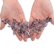 Bride Hair Accessories Purple Crystal Hair Vine Gold Headband Evening Party Prom