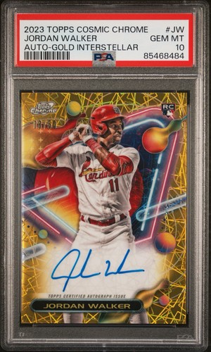 PSA 10: 2023 Topps Cosmic Chrome Gold Interstellar RC Auto - Jordan Walker /50