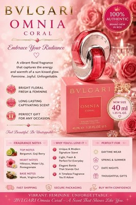 Omnia Coral by Bvlgari, 1.35 oz EDT Spray NIB