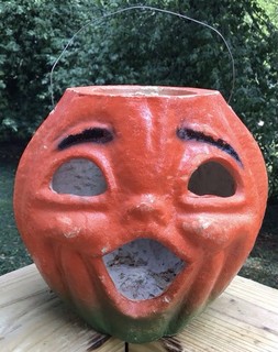 Vintage Halloween 7 1/2” Tall Pulp Paper Mache Pumpkin Jack O Lantern