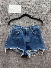 Agolde Mila Raw Hem Button-Fly Denim Shorts Dark Wash Blue Womens Size 24