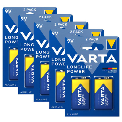 5x 2er Blister Varta 9V Block 4922 Longlife Power E-Block 6LR61 Batterie