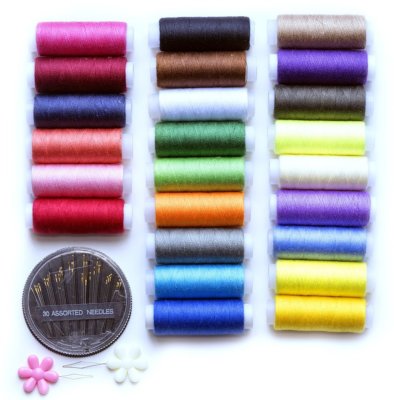 Polyester Sewing Thread Kit By Vellostar - Set Includes 24 Assorted Colored Reel