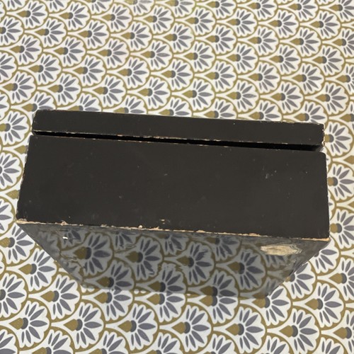 Alte Schatulle Schmuckkästchen schwarz lackiert Golddekor Schmetterling, Blätter - Bild 10 von 12