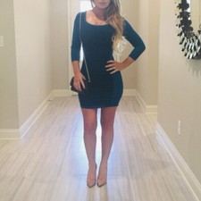 Guess Knit Ruched Sheath Sweater Dress Sz XL Guess Logo 3/4Sleeves Scoop Neck