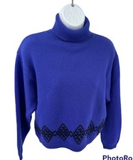 Vtg United Colors of Benetton Blue Turtleneck Sweater Womens Medium 46 EU Wool