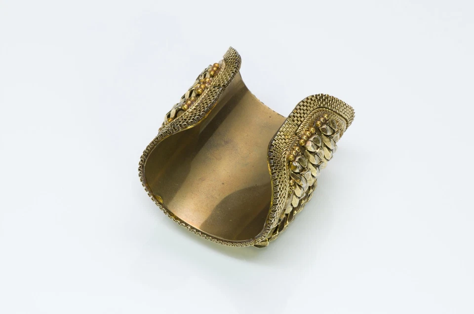 Vintage Metal Chain Leather Cuff Bracelet - Image 4 of 4