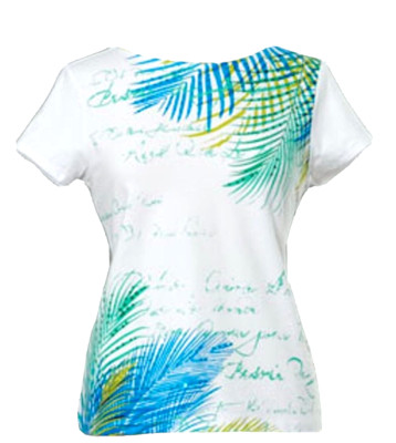   GRAPHIC TROPICAL PALM LEAVES XL Bust 44 inches L XL COTTON T-SHIRT TOP ️