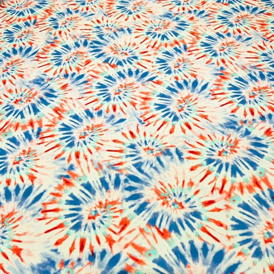 Tela de Spandex Rojo y Azul Estampado Tie Dye Elástico Nylon por Yarda para Trajes de Baño Foto 2 de 4
