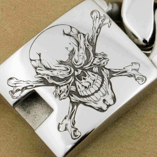 Engraved Pirate Skull Stainless Steel Bracelets Biker Punk Jewelry 5C105D - Picture 8 of 21