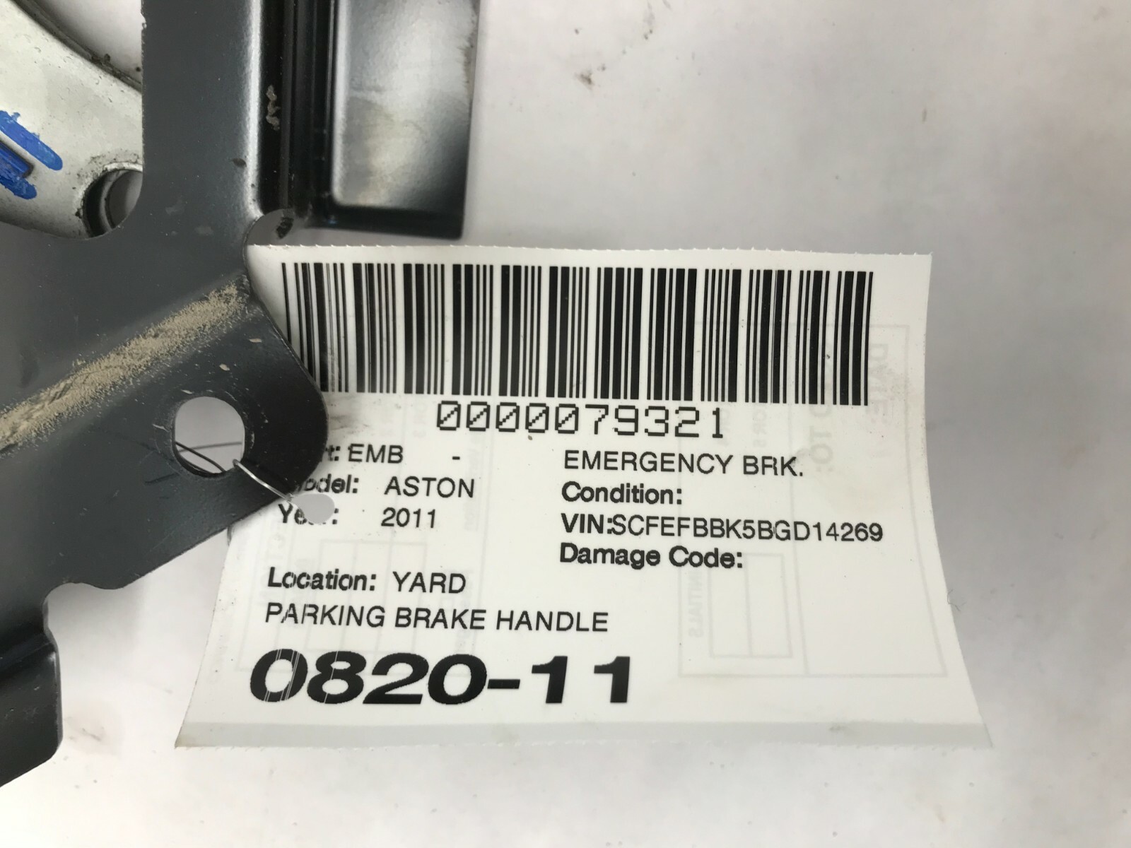07-16 ASTON MARTIN V8 VINTAGE EMERGENCY PARKING BRAKE HANDLE LEVER OEM