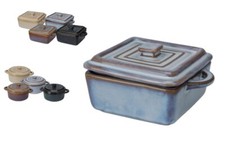 Casserole Dishes & Lid Grey Earthenware MIni Round Square Oven Cooking Dishware