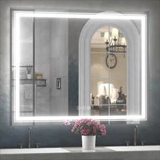 Lighted Bathroom Mirror Wall Mount Square Shower Vanity Mirror 3 Colors Dimmable