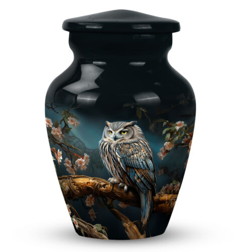 Small Human Ashes Keepsake Urns Owl on White Flower Tree 3 Inch Mini Urn Artwork - Picture 1 of 8