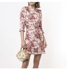 Reformation Doutzen Dress Toile De Jouy Pink White Floral Ruffle Mini 4