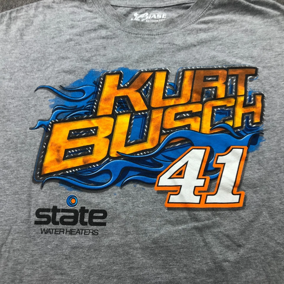 Рубашка мужская Nascar XL серая графическая с коротким рукавом Kurt Busch #41 гоночная двусторонняя - Изображение 3 из 4