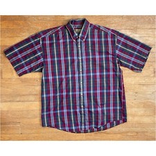 Vintage Mens Plaid Shirt Size Large 1990s Tartan Short Sleeve Collared