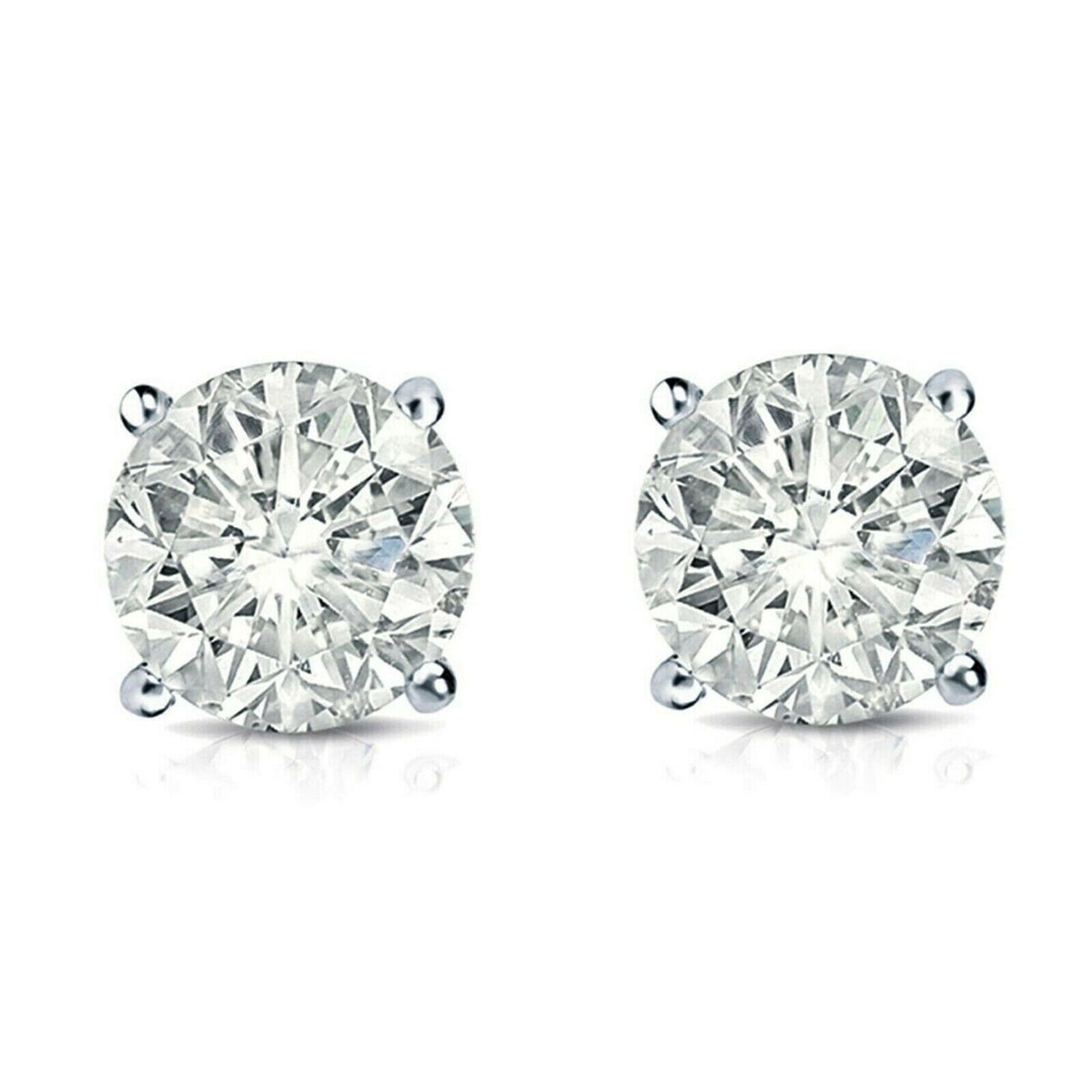 2 Karat Runde Echte Diamant Ohrringe Aus 18K Weißgold