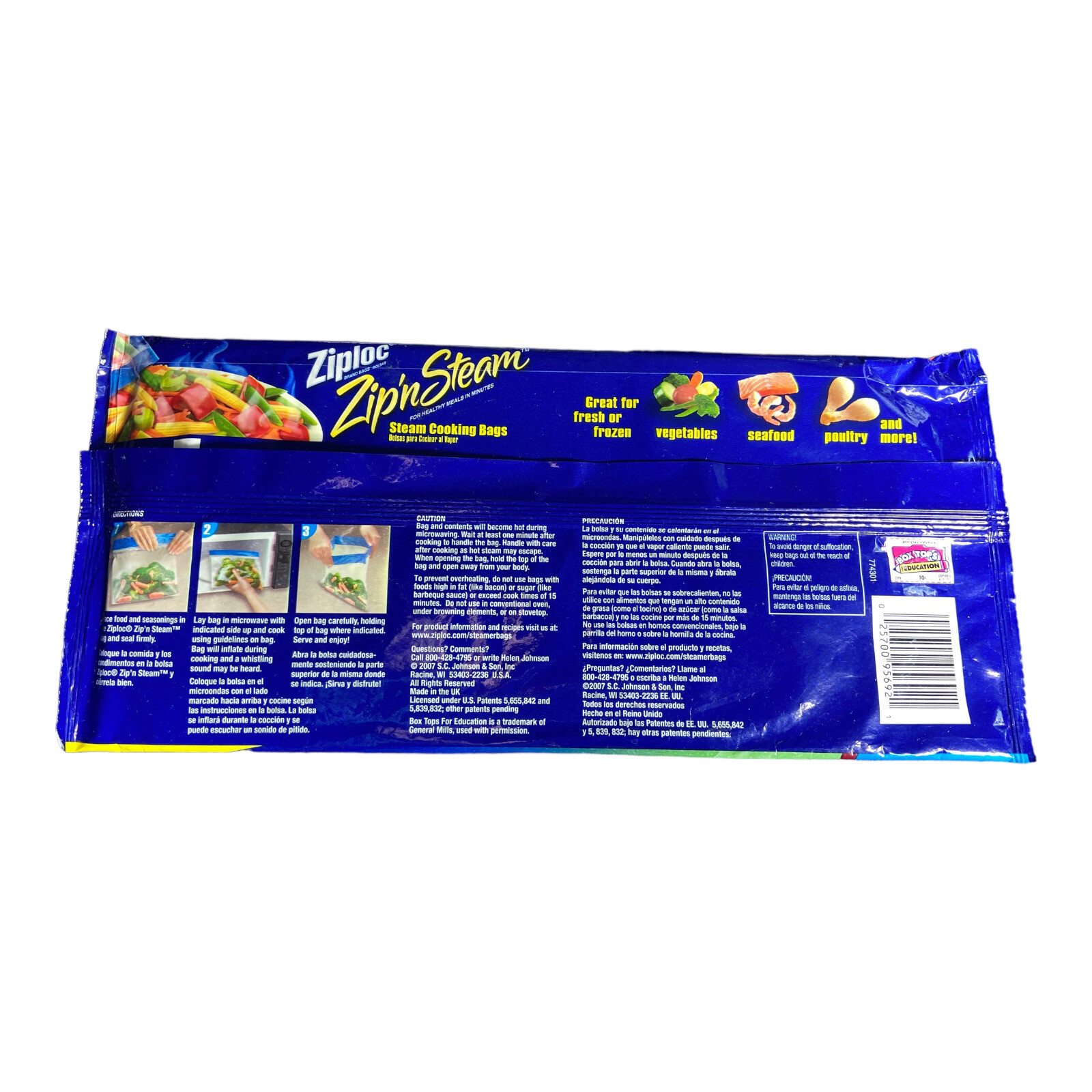 Ziploc Zip N Steam Cooking 7 Large Bags Microwave Steam Vegetables NEW