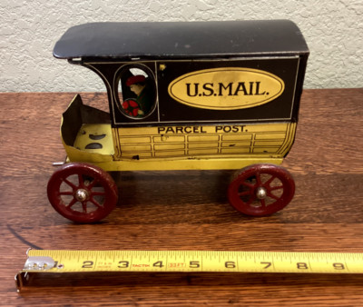 Rare, Nice-A C Gilbert Strauss Tin Litho US Mail Parcel Truck Wind-up 1917-1921