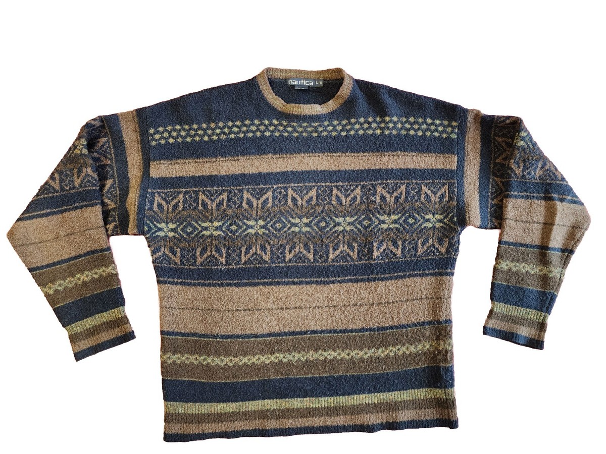 【希少】90s ［hand knit］ nautica cotton knit Vintage 90s Nautica Hand Knit Cotton Sweater Pullover Size XL