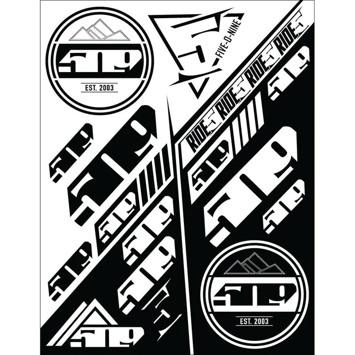 509 Ride 509 Snowmobile Sled Black / White Sticker Sheet - F13000300 ...