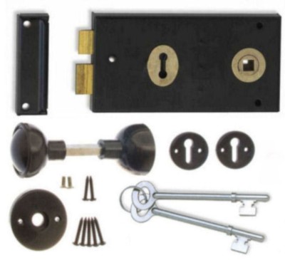 Schwarzes Felgenflügelschloss 140 x 75 mm mit Griffen Tor/Türflügelschloss Knopf Set 2 Schlüssel