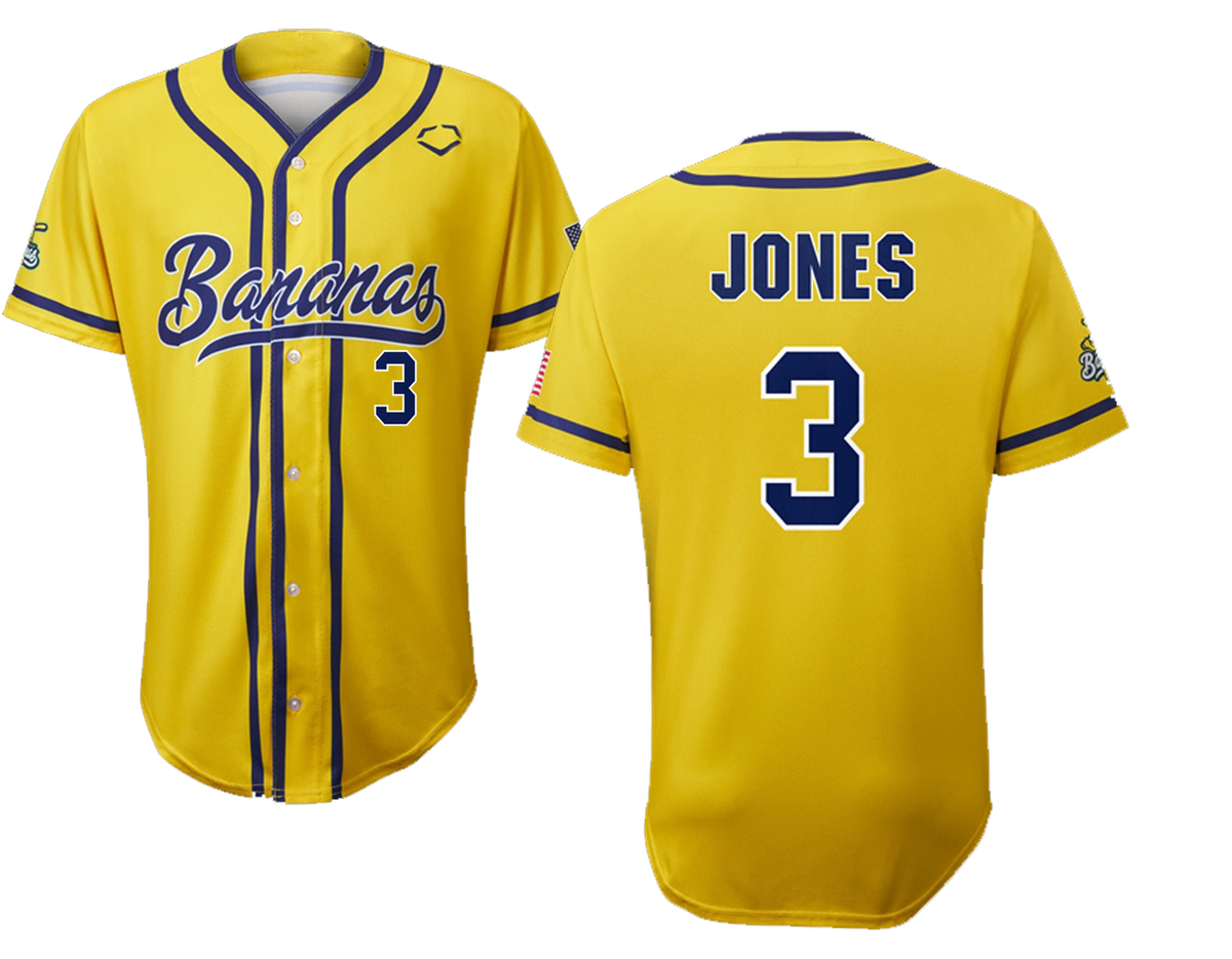 Savannah Bananas Baseball Jerseys Eric Jones #3 Player 2 side S