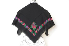 Black wool Ukrainian shawl, Vintage flower square scarf Ethnic wedding Slavic