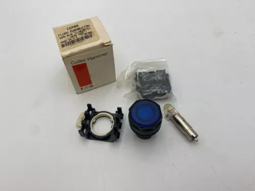 Eaton Cutler-Hammer E22NB6 25mm Blue Illuminated Flush Pushbutton w/ Black Bezel