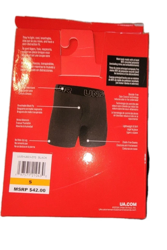 Calzoncillos boxer Under Armour 3 Performance Tech para hombre pequeños negros nuevos Foto 3 de 3